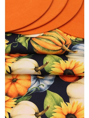 Kabağı Desenli Siyah Arka Plan Baskılı Runner Servis 40X150 cm