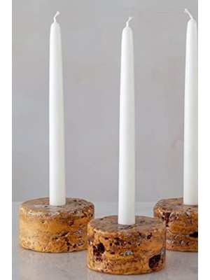 Doğal Traverten Mermer Şamdan Mumluk 3lü Set