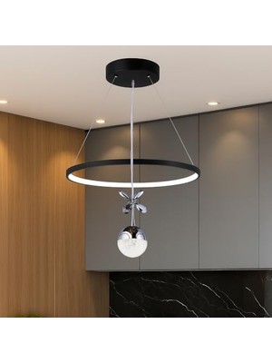 Modern Tek Toplu Yuvarlak LED Avize, 20 cm Çap, 70 cm Uzunluk, 3 Renkli Işık, Salon & Oturma Odası, E27 Duy Uyumlu, Şık Dekoratif Aydınlatma (40CM)