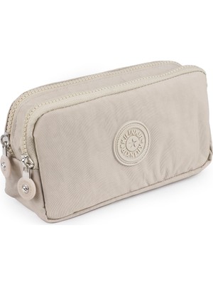 İmaks Krinkıl / Klinkır Su Geçirmez 2 Gözlü Cep Telefon El Okul Makyaj Çantası Cüzdan Kalemlik Bej K003