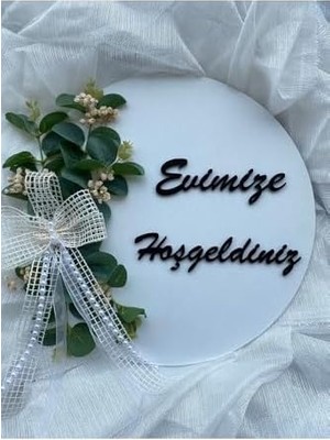 Kapı Süsü Evimize Hoşgeldiniz Ahşap Okaliptus Yaprağı Beyaz Hediyelik 23-1 Beyaz
