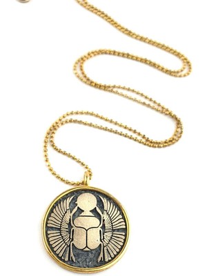 925AYAR Gümüş Üzerine Altın Kaplama Tasarım Mısır Şans Böceği Kolye