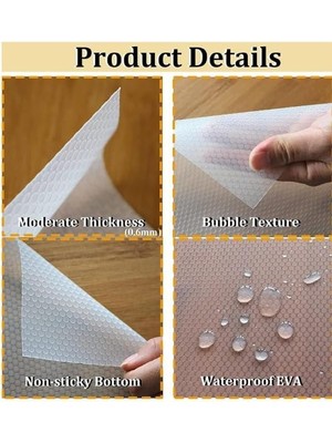 10 m×45 cm Eva Pıtırcık Raf ve Çekmece Örtüsü – Kesilebilir Şeffaf Silikon & Eva Kaymaz Mat, Mutfak Dolabı, Buzdolabı ve Çekmeceler Için Koruyucu, Yıkanabilir Silinebilir