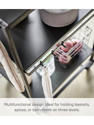 Home -Tier Tekerlekli Servis Arabası Mutfak Arabası, Çelik, Siyah, Tek Boy