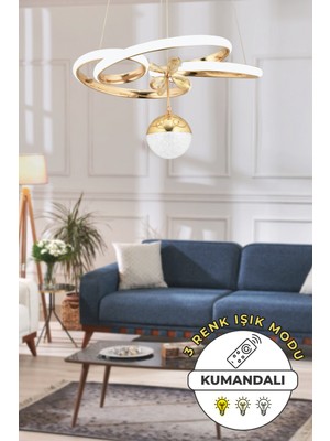 Modern Gold Kaplama 3 Renkli Kumandalı Sarkıt LED Avize