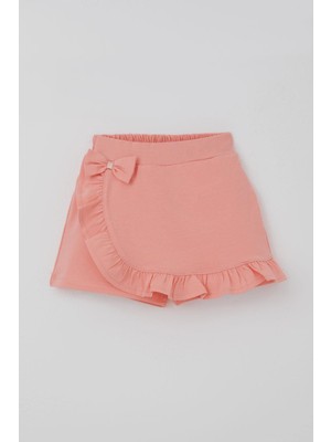 Breeze Kız Çocuk Şort Etek Fiyonk Aksesuarlı Fırfırlı 3-8 Yaş, Somon