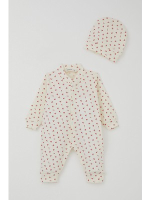 Breeze Kız Bebek Tulum Kiraz Bahçesi 0-6 Ay, Krem
