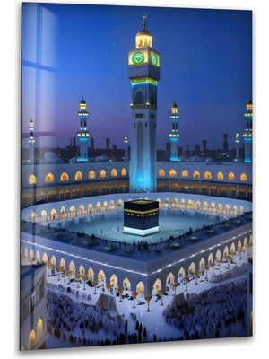 Myphotostation Gece Gökyüzünün Altında Kabe Dekoratif Temperli Cam Tablo, Modern Uv Baskılı Duvar Tablosu, Salon ve Ofis Için Şık Duvar Dekoru