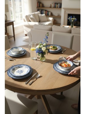 Akayev Porselen Vintage Blue 24 Parça Yemek Takımı