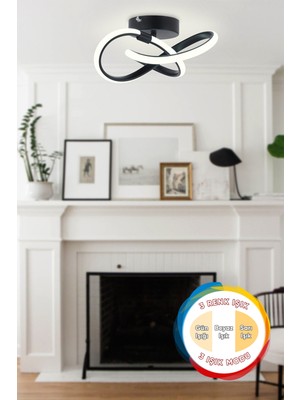 Modern Siyah Plafonyer, 3 Renk Işık, Tavana Sıfır, Salon ve Mutfak Için