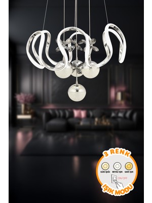Modern Riva Krom 3 Renk Işık Power LED Sarkıt Avize
