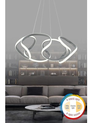 Modern Füme Sarkıt Avize, 3 Renk LED Işık, Salon ve Mutfak Şıklığı