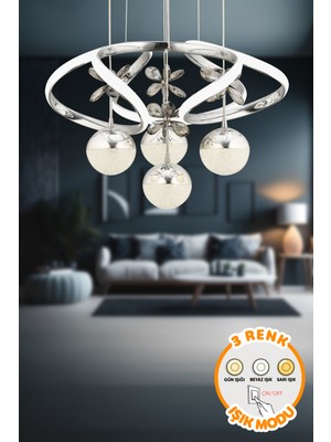 Modern Krom 3 Renk Işık Power LED Sarkıt Avize, Şık ve Parlak Dekorasyon