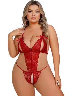 Çamaşır Kenti Secret Fantezi Büyük Beden Kırmızı Dantelli Babydoll BC9250