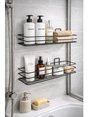 Le Touche Yapışkanlı Banyo Düzenleyici Ömür Boyu Paslanmaz Şampuanlık Duş Rafı 2 Adet