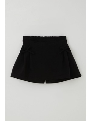 Breeze Kız Çocuk Şort Etek Fiyonk Aksesuarlı Lastikli 8-12 Yaş, Siyah