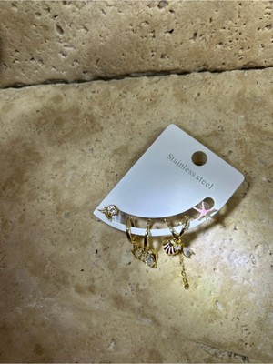 Karma Halkalı 4'lü Kadın Çelik Küpeler Altın Renk