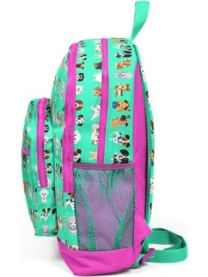 Su Yeşili Köpek Desenli Dört Bölmeli Okul Sırt Çantası 23465