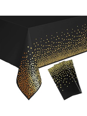 Plastik Masa Örtüleri, Partiler, Mezuniyet, 2'li Paket Siyah ve Altın Nokta Konfeti Dikdörtgen Masalar Için Tek Kullanımlık Parti Masa Örtüleri, Düğün, Doğum Günü Için Suya Dayanıklı Dikdörtge