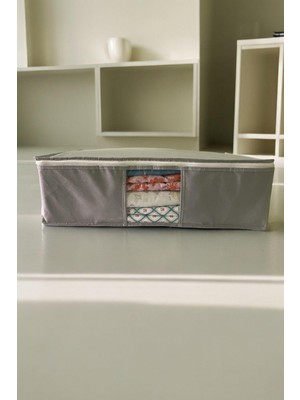 Rozet Tekstil 5 Adet Gri Pencereli Kıyafet Saklama Yatak Altı Düzenleyici Çok Amaçlı Hurç 64 x 45 x 22 cm Koyu Gri 44 x 65