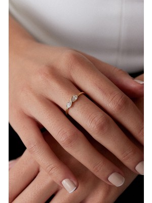 Oroline Kuyumculuk 14 Ayar Damla Taşlı Sonsuzluk Desenli Altın Kadın Yüzük