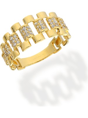 Oroline Kuyumculuk 14 Ayar Altın Taşlı Kordon Detaylı Minimal Yüzük