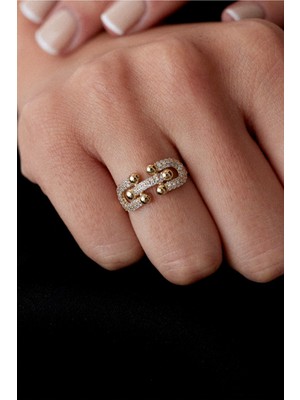 Oroline Kuyumculuk 14 Ayar Trend Taşlı Minimal Kadın Altın Yüzük