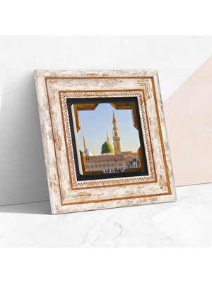 Ravza-I Mutahhara Taş Duvar Tablosu - Çerçeveli Taş Tablo - Dekoratif Duvar Sanatı - Modern Ev ve Ofis Duvar Dekoru T1-57