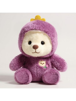 Şapkalı Peluş Ayıcık | Yumuşacık Oyun ve Uyku Arkadaşı, 35 Cm, Mor Renk | Çocuklar Için Doğum Günü Hediyesi | Ce Sertifikalı | Dinazor Kıyafeti Giyen Pufi Ayıcık