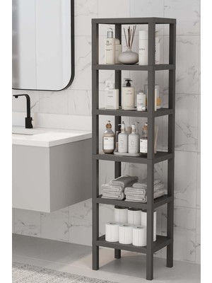 6 Katlı Plastik Düzenleyici Raf, Çok Amaçlı Kitaplık, Banyo ve Mutfak Organizeri, (Gri)