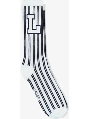 Lacoste Unisex Çizgili Beyaz Çorap