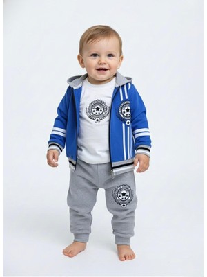 Butik Erkek Bebek %100 Pamuklu Ceketli 3'lü Alt - Üst Takım