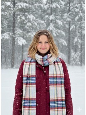 As Reyon Ekose Desenli Saçaklı Kadın Atkı