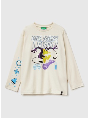 United Colors Of Benetton Ekru Erkek Çocuk Baskılı T-Shirt 3ATNC10RL