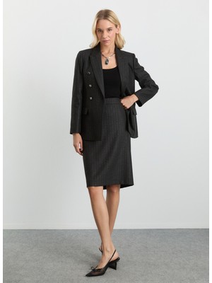 Selen Normal Bel Antrasit Kadın Çizgili Standart Etek 25KSL3476