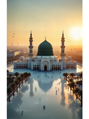 Myphotostation Peygamber Camii Medine Dekoratif Temperli Cam Tablo, Modern Uv Baskılı Duvar Tablosu, Salon ve Ofis Için Şık Duvar Dekoru