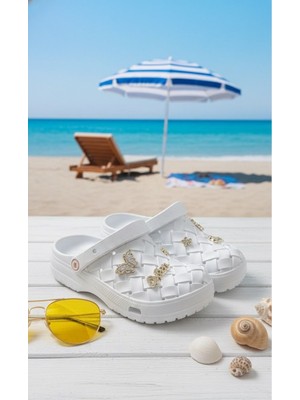 Slipcat Calx Kadın Kaydırmaz Sandalet Crocs Terlik Beyaz Renkli Ultra Hafif Kapalı Üst Model