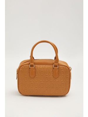 Lêvi D'or Kabartma Baskılı Kadın Orta Boy Günlük El ve Omuz Çantası Camel