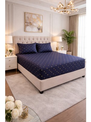 Lara Lisa Desenli Lastikli Çarşaf 2 Adet Yastık Kılıfı  Çift Kişilik Penye Çarşaf Takımı