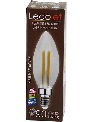 Larimar Ledolet  4W=45W - E14   Mum  Flament LED Rustik Ampul  400LUMEN - 3000K   Kırılmaz Gövde (5177)