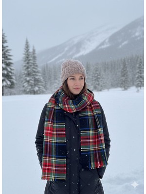 As Reyon Ekose Desenli Saçaklı Kadın Atkı