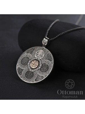 Design Ottoman Kuyumculuk Dualı Madalyon Gümüş Erkek Kolye