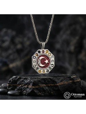 Design Ottoman Kuyumculuk Kişiye Özel 16 Türk Devletli Gümüş Erkek Kolye