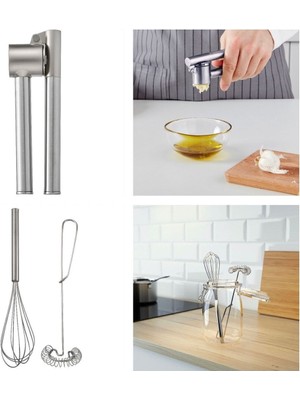 IKEA 2'li Çırpıcı + Çelik Sarımsak Ezici
