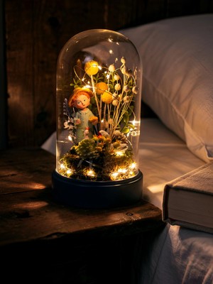 Florivya Design LED Işıklı Cam Fanus Içinde El Yapımı Dekoratif Masa Lambası