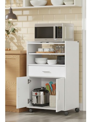 Ayz Tekerlekli Mutfak Dolabı, Mikrodalga Fırını Saklama Ünitesi Midi Kahve Köşesi