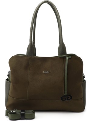 GÖNDERİ Kadın Hakiye Haki Süet  Uzun Askılı El ve Omuz Çantası