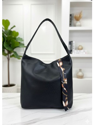 Addy Siyah Klasik Fularlı El ve Omuz Çantası