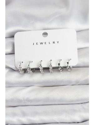 Ayder Timya Pirinç Gümüş Renk Zirkon Taşlı Kadın Küpe Seti (Timya/1395) 206550