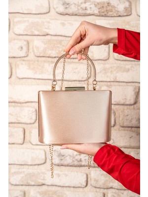 Roza Çanta Kadın Ten Saten Abiye Clutch Portföy Çantası